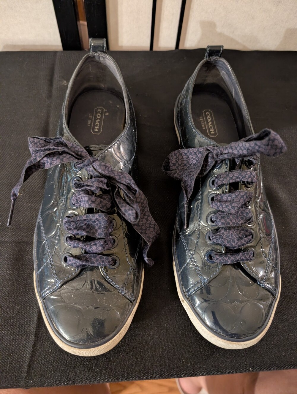 Coach Suzzy Signature Patent Leather Sneakers Midnight Blue Size 9